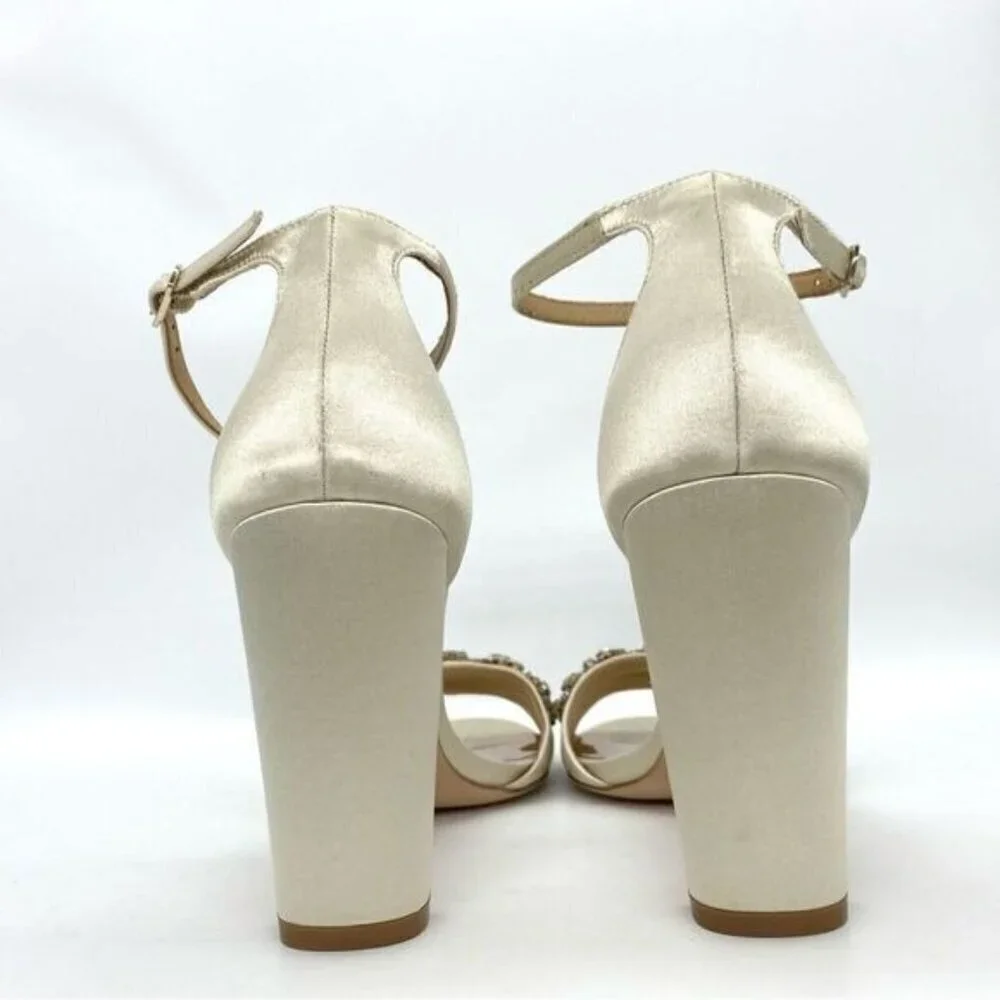 Badgley Mischka Women's Barby Ivory Satin Jeweled Heels New